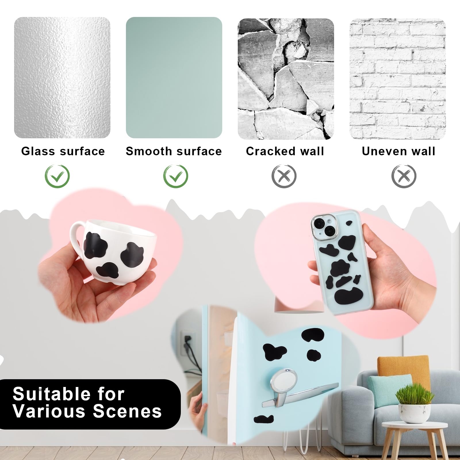 Thinp cow print stickers on cup provide playful customization with waterproof vinyl.