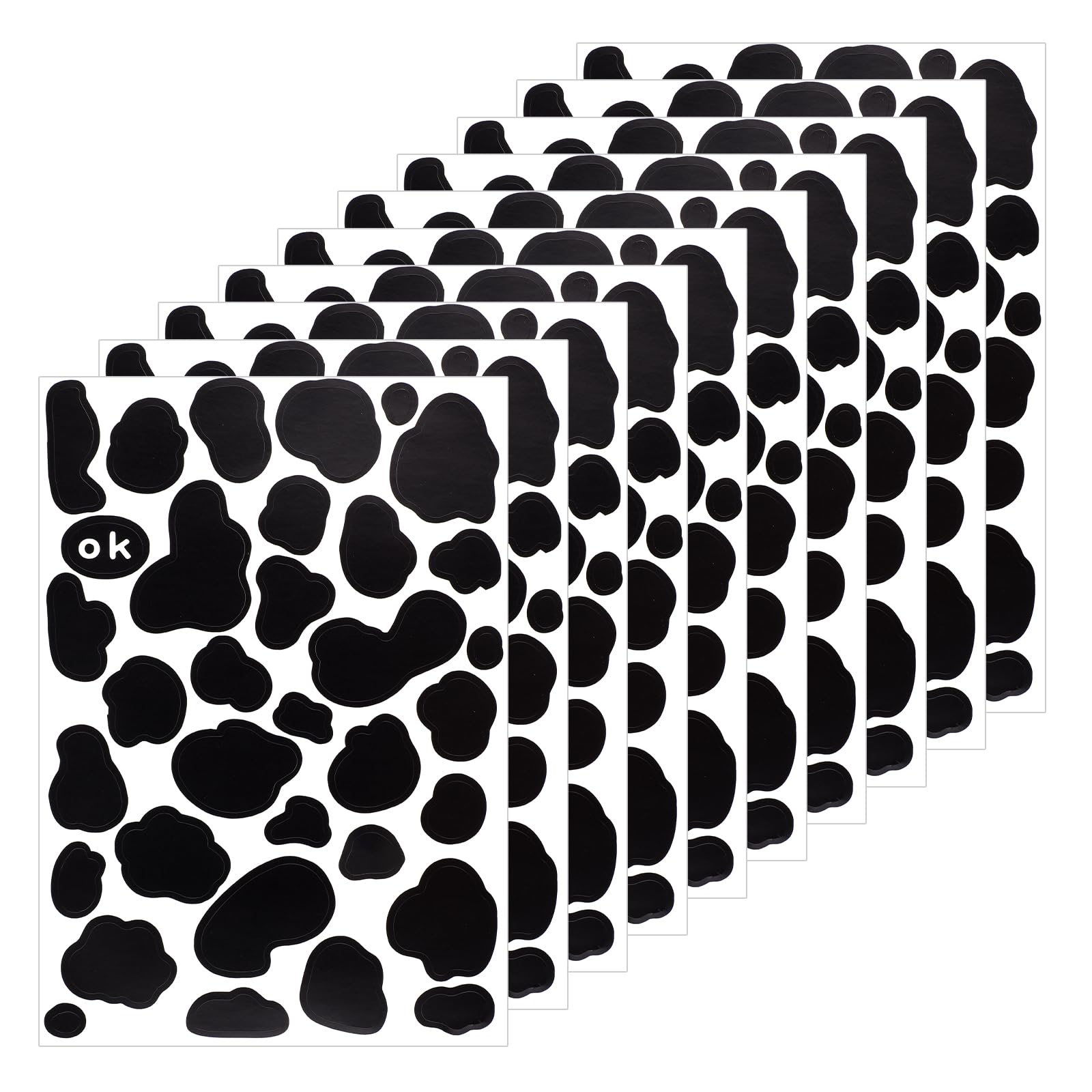 Thinp cow print stickers sheet close-up showcasing durable vinyl finish for long-lasting decor.