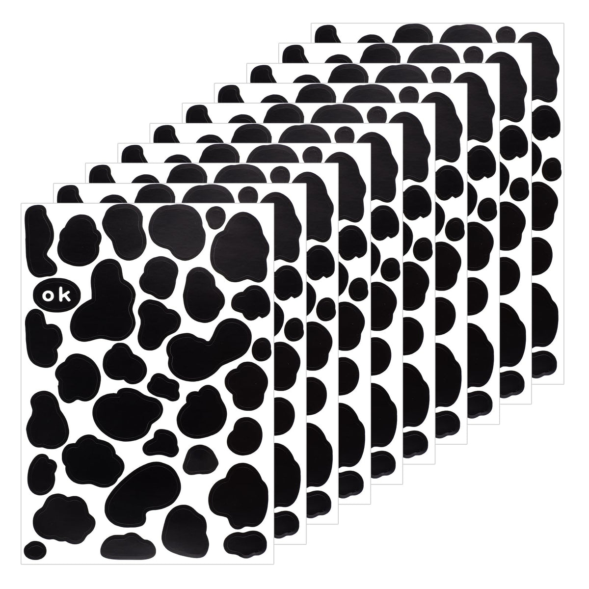 Thinp cow print stickers sheet close-up showcasing durable vinyl finish for long-lasting decor.