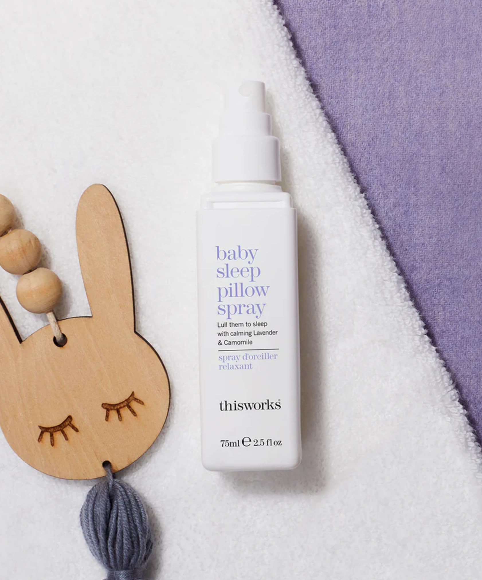 THISWORKS Baby Sleep bedding setup with mist subtly scents the room for rest