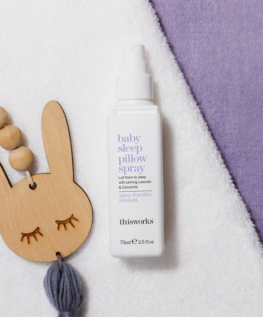 THISWORKS Baby Sleep bedding setup with mist subtly scents the room for rest
