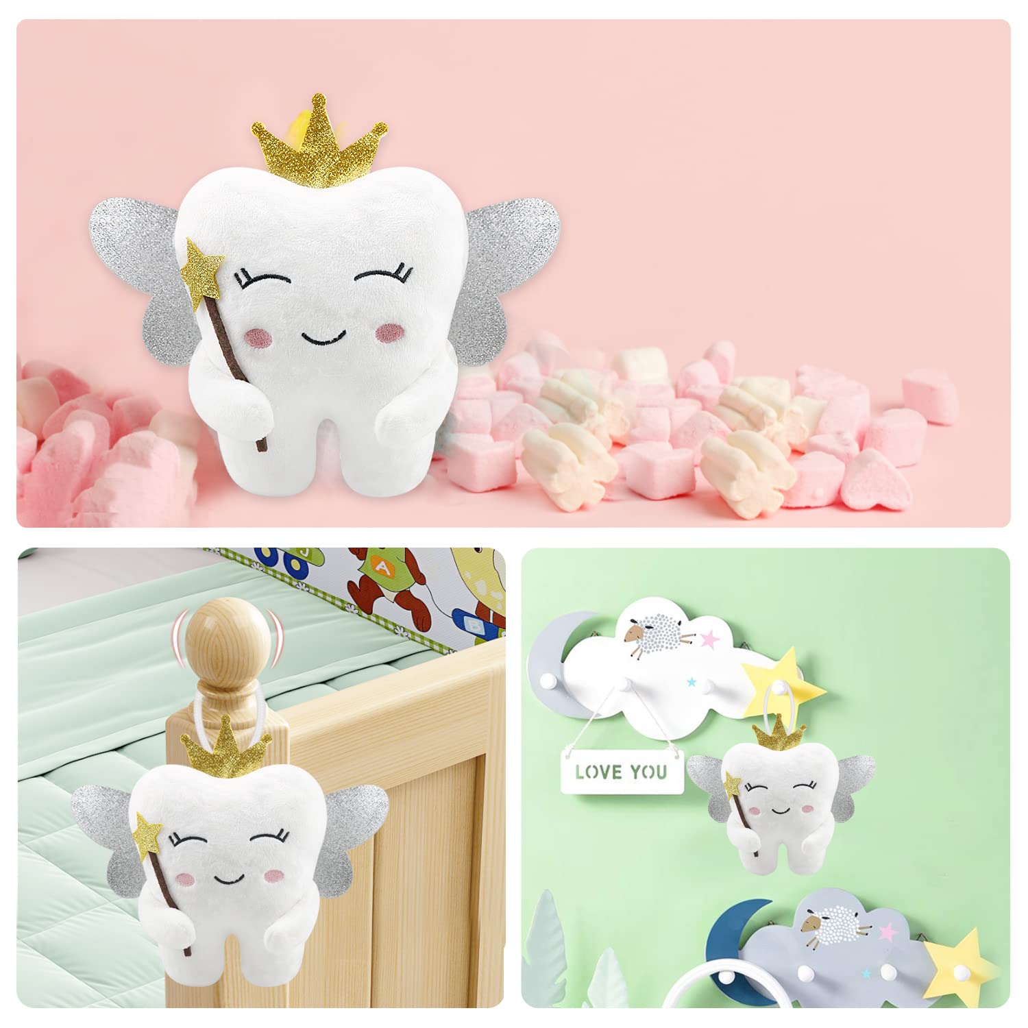 Thootyriaf Tooth Fairy Pillow embroidered wings and crown add whimsical charm