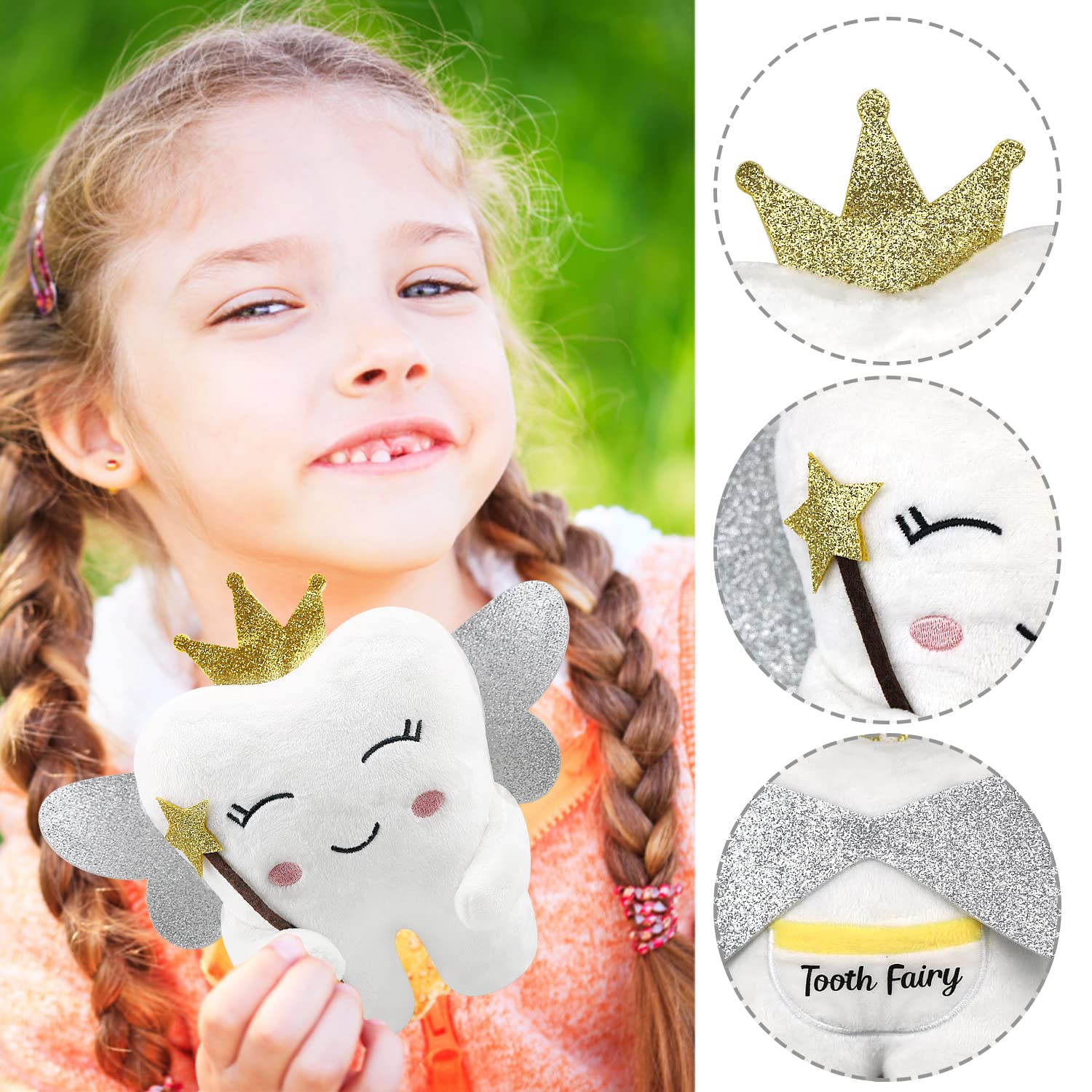 Thootyriaf Tooth Fairy Pillow back pocket holds teeth and money securely