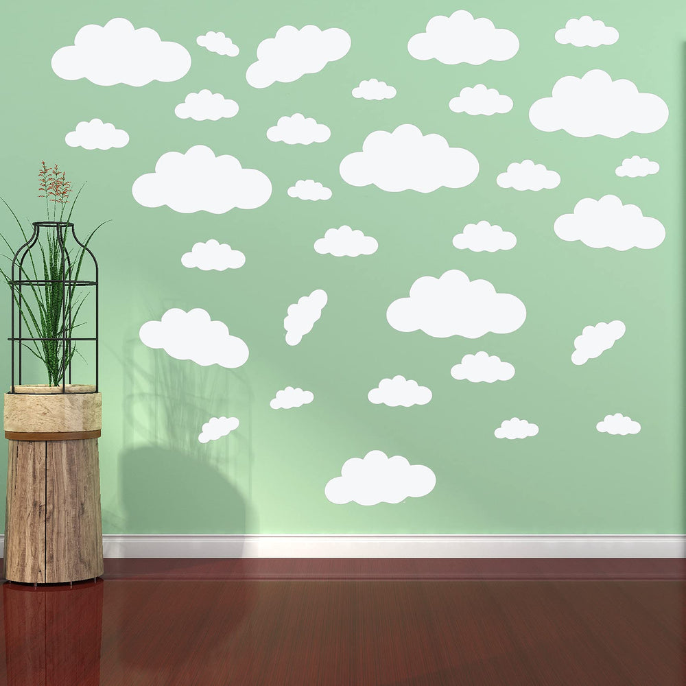 thovorrnl cloud decals on nursery furniture show playful calming decor.