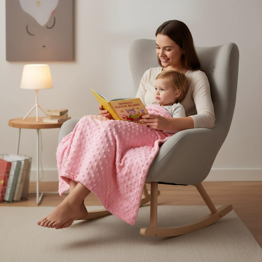 Threadart Minky Baby Blanket dot side in light pink adds gentle texture for sensory newborn comfort.