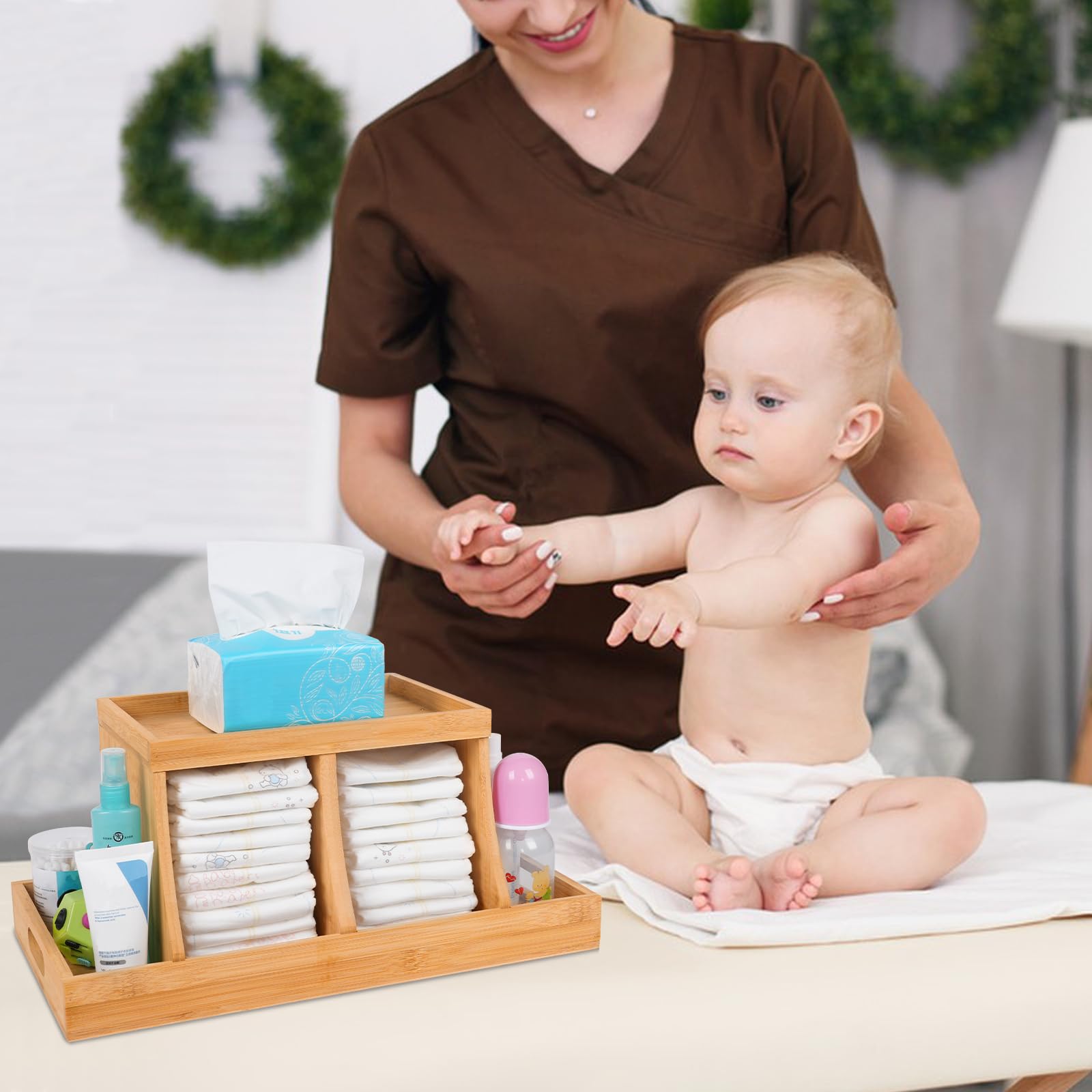 Three colors Bamboo Diaper Organizer holds up to 30 diapers for busy mornings.
