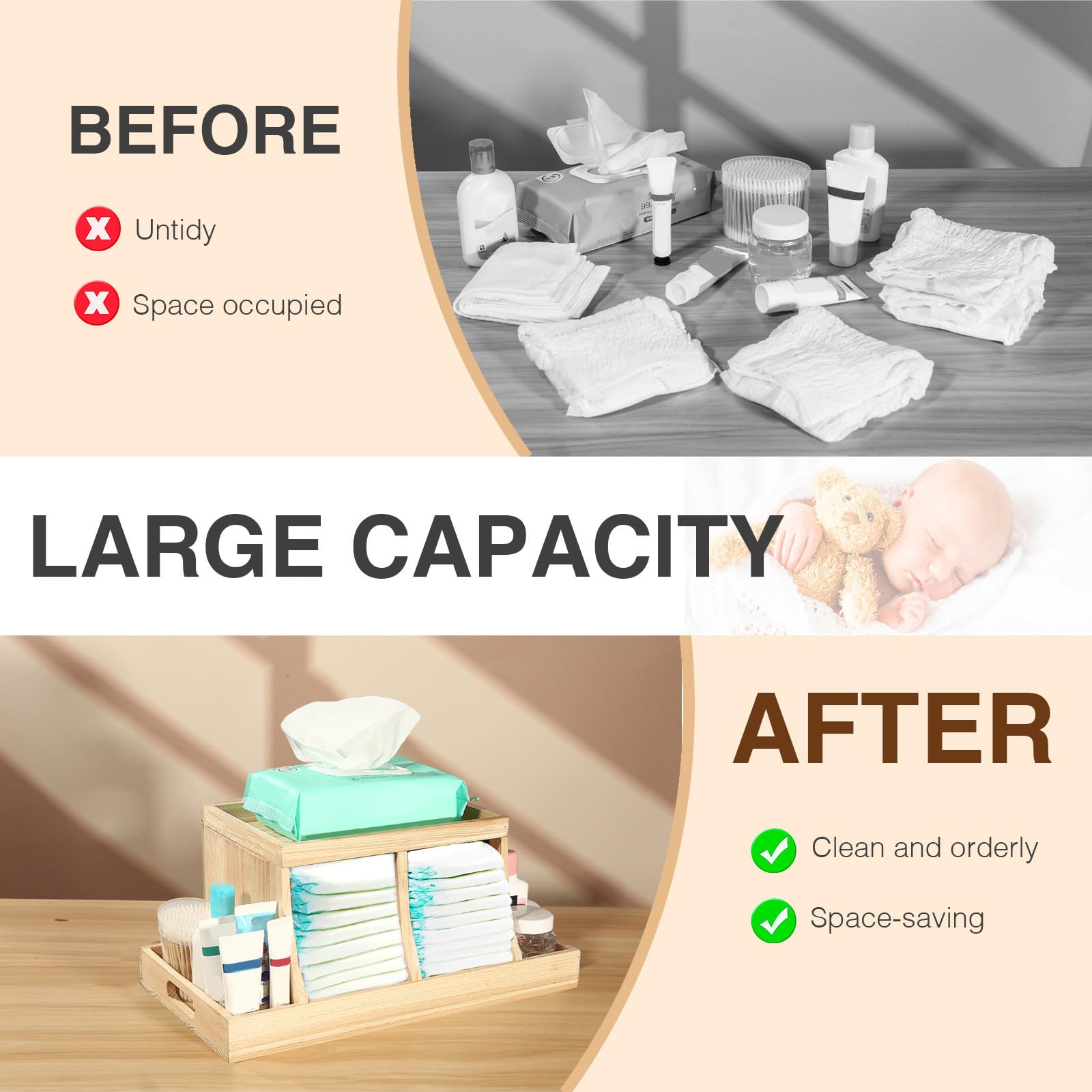 Three colors diaper organizer holds up to 30 diapers for busy nursery days.