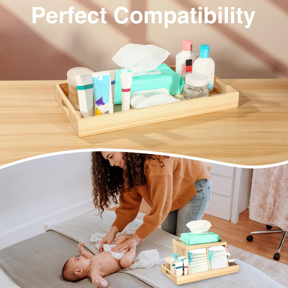 Three colors diaper organizer wood accents brighten the nursery while remaining practical.