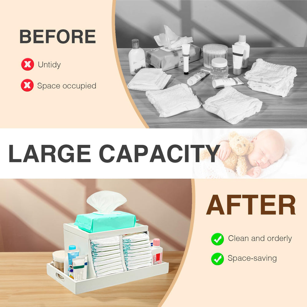 Three colors diaper storage organizer includes handles—portable to move around nursery.