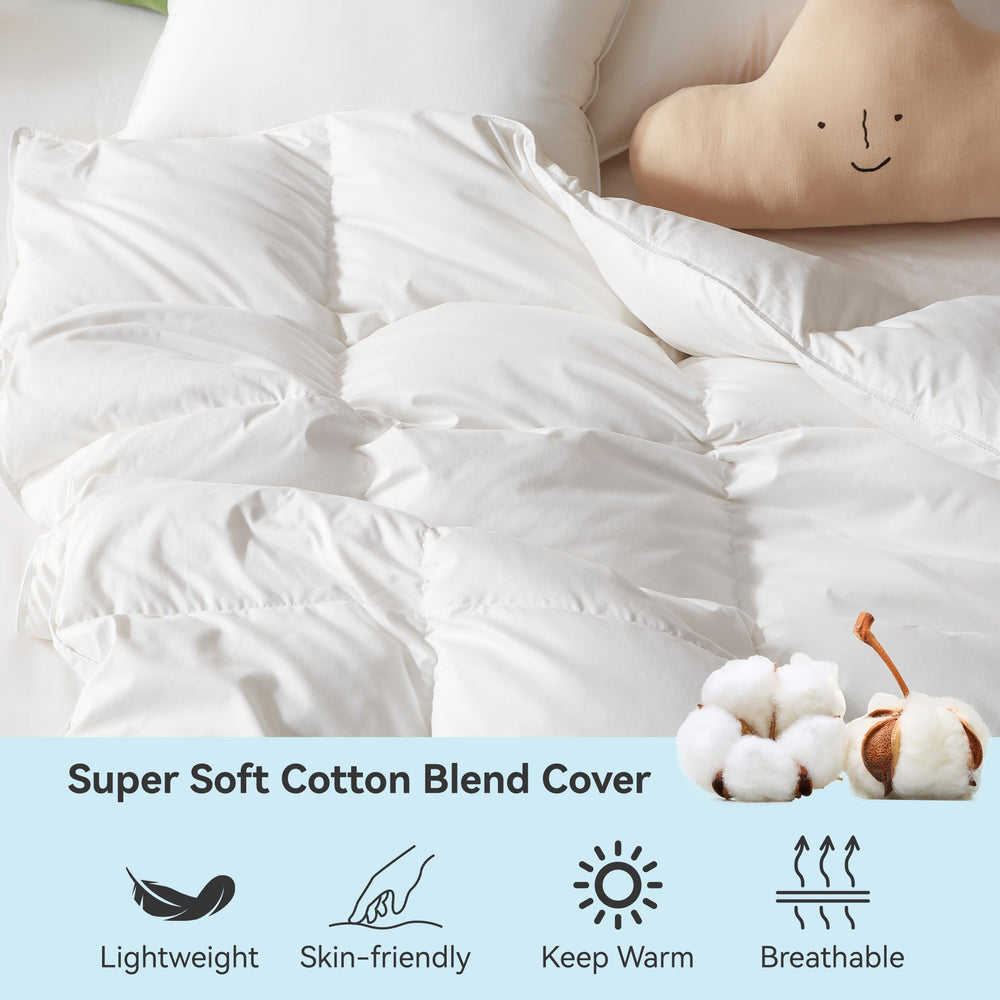 Three Geese down blanket certified fill ensures lightweight warmth.