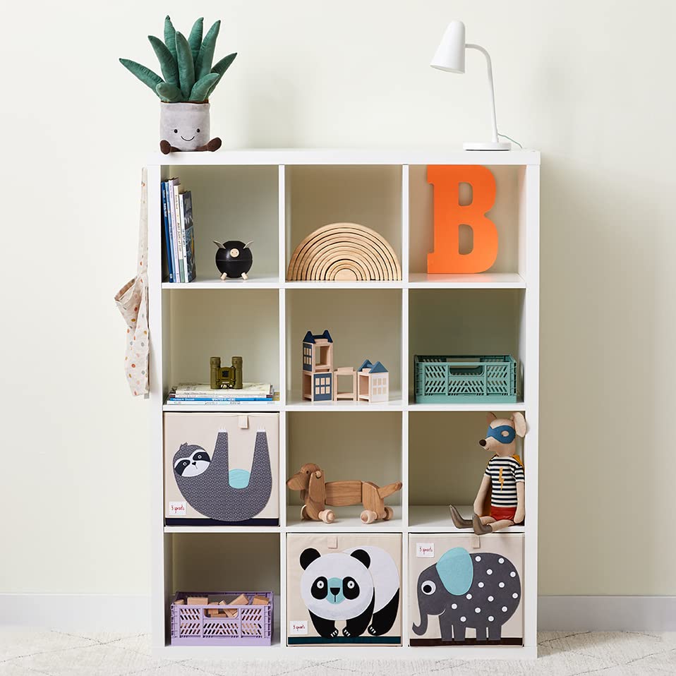 Three Sprouts toy storage cube serves as versatile organizer for toys, books, or clothing.