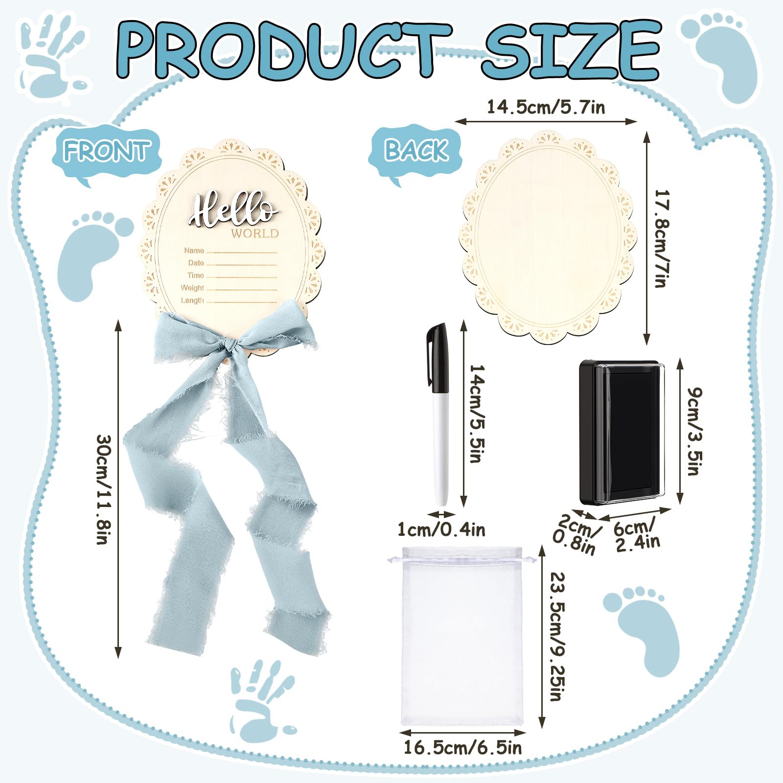 Threehoney baby announcement sign blue bow decorative photo-ready ribbon
