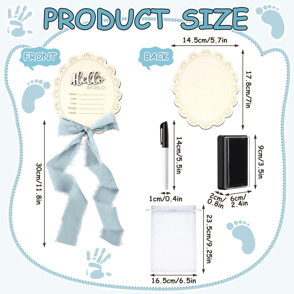 Threehoney baby announcement sign blue bow decorative photo-ready ribbon