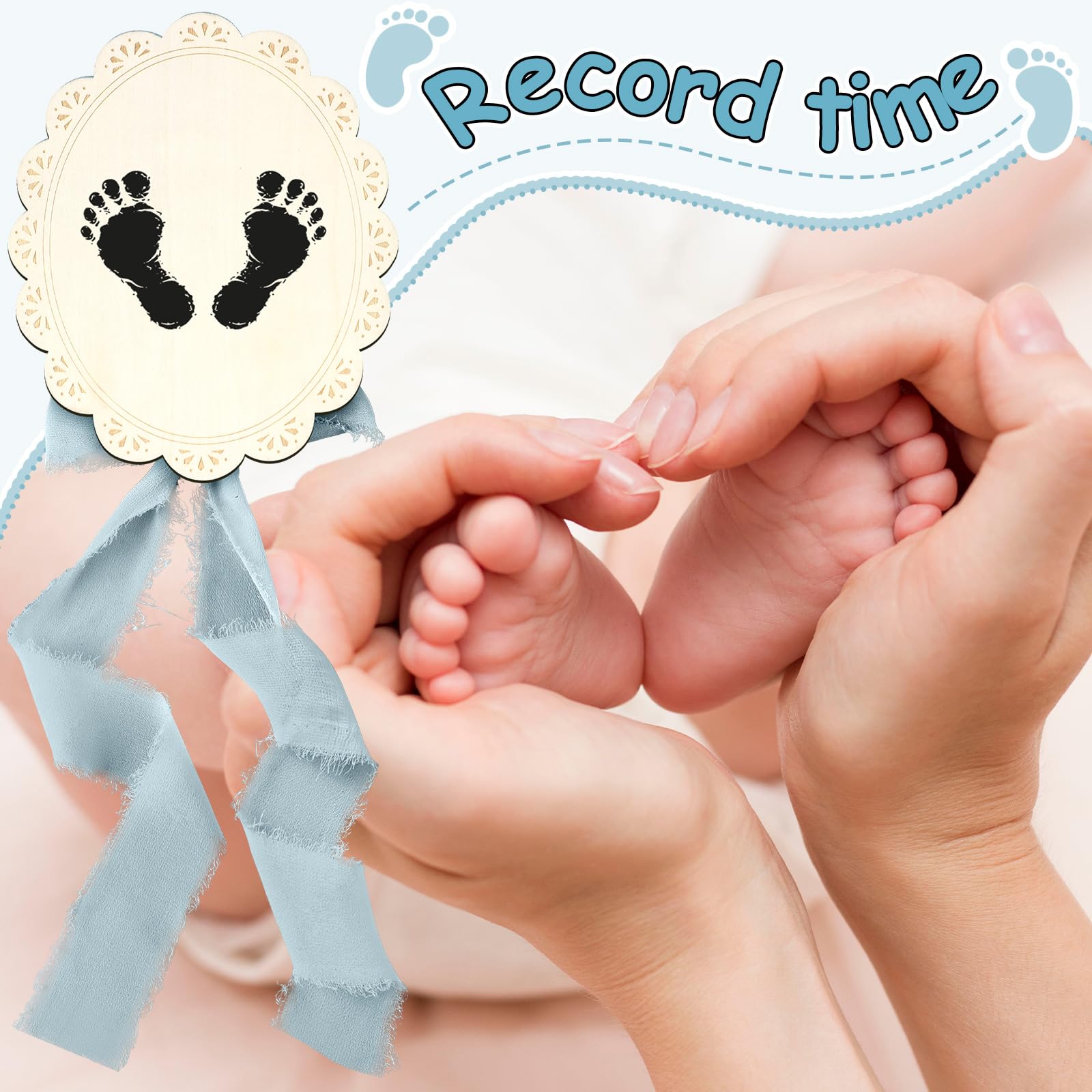 Threehoney baby announcement sign oval back shows handprint space and layout