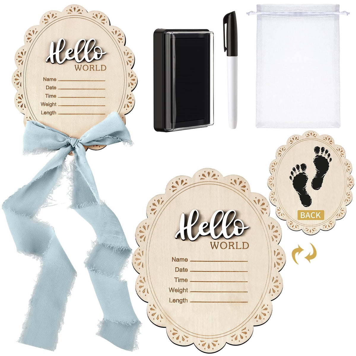 Threehoney baby announcement sign oval front highlights baby details for milestones