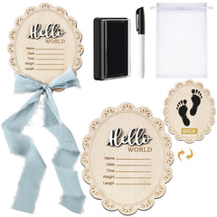 Threehoney baby announcement sign oval front highlights baby details for milestones