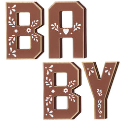 Threehoney Cielito Lindo wooden letters set on a table for baby shower decor