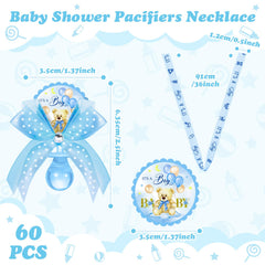 Threlaco acrylic pacifier necklace in blue with bear charm for decor.