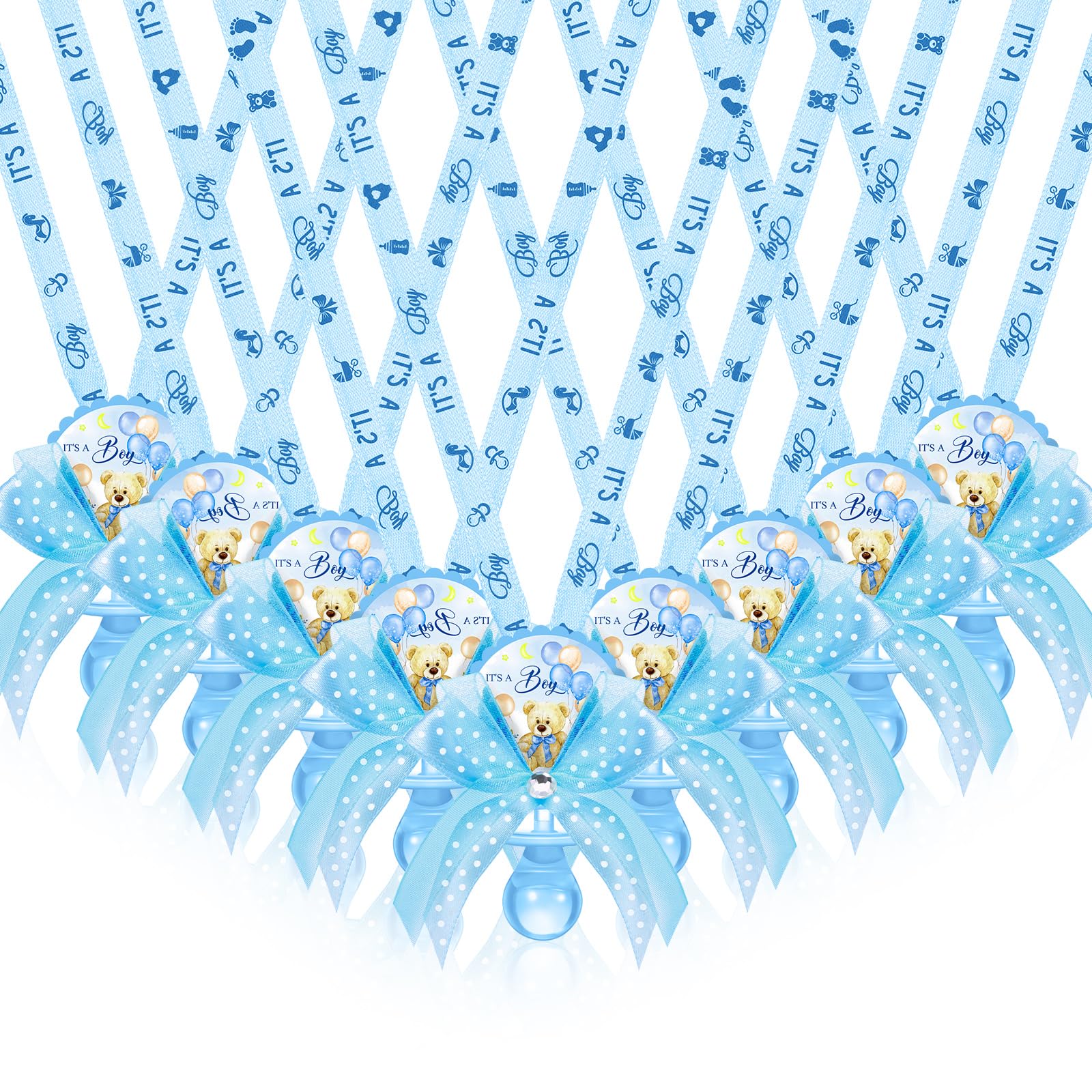 Threlaco blue bear pacifier necklace set of 60, ideal for party favors.