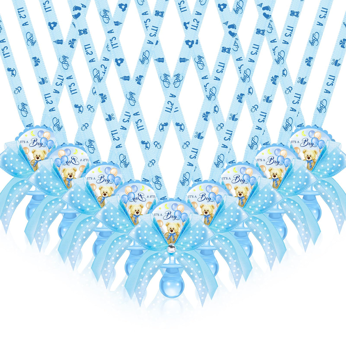 Threlaco blue bear pacifier necklace set of 60, ideal for party favors.