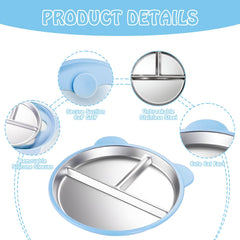 Thrseely bear-ear design plates add playful appeal while encouraging self-feeding.