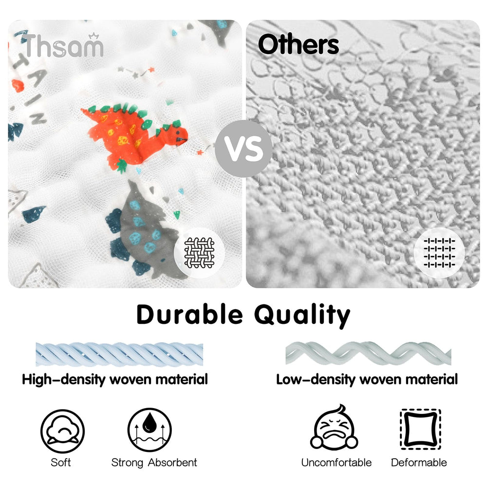 THSAM 20x10 inch burp cloth provides broad coverage for shoulders and laps.