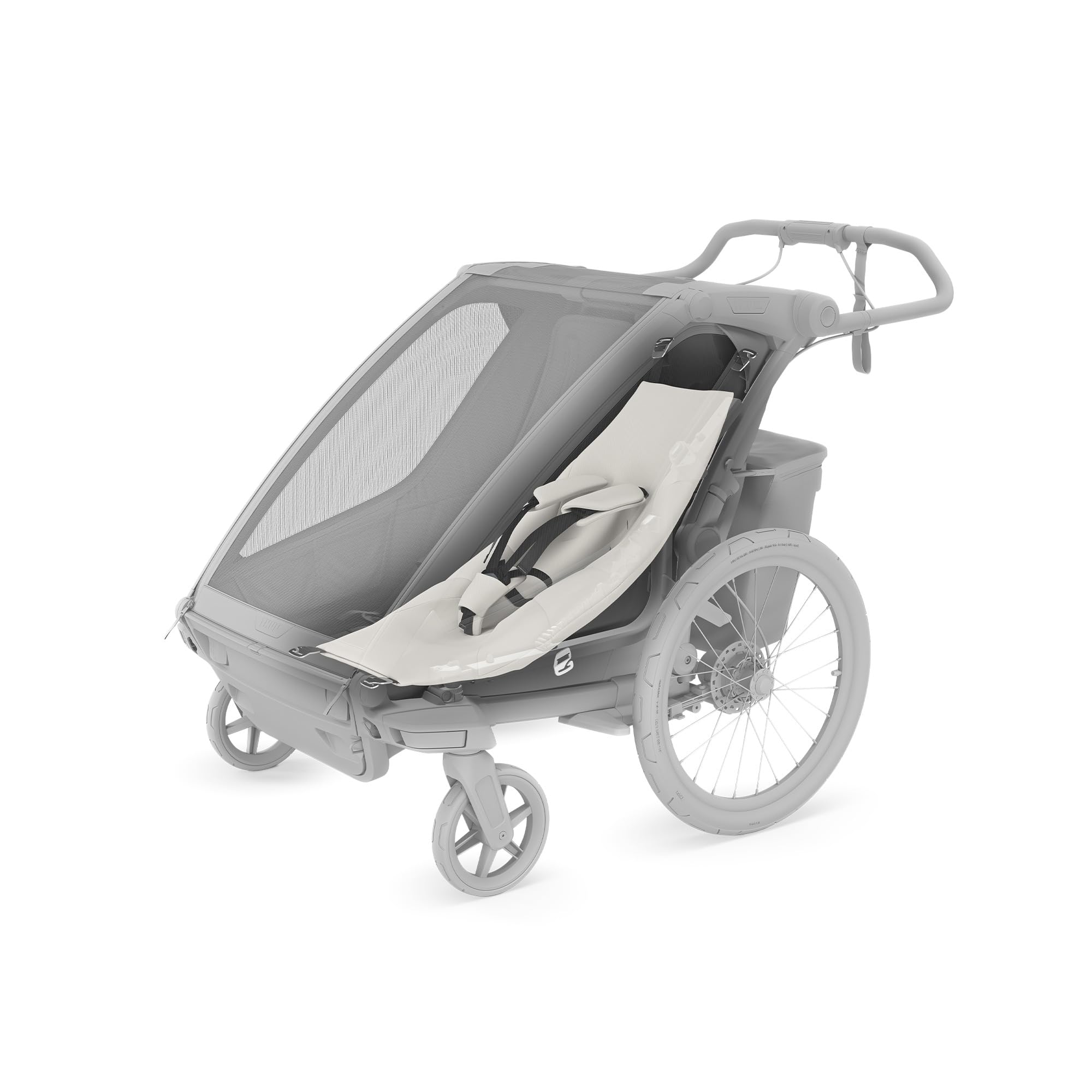 Thule Chariot infant sling gray adjustable harness provides a snug, custom fit.