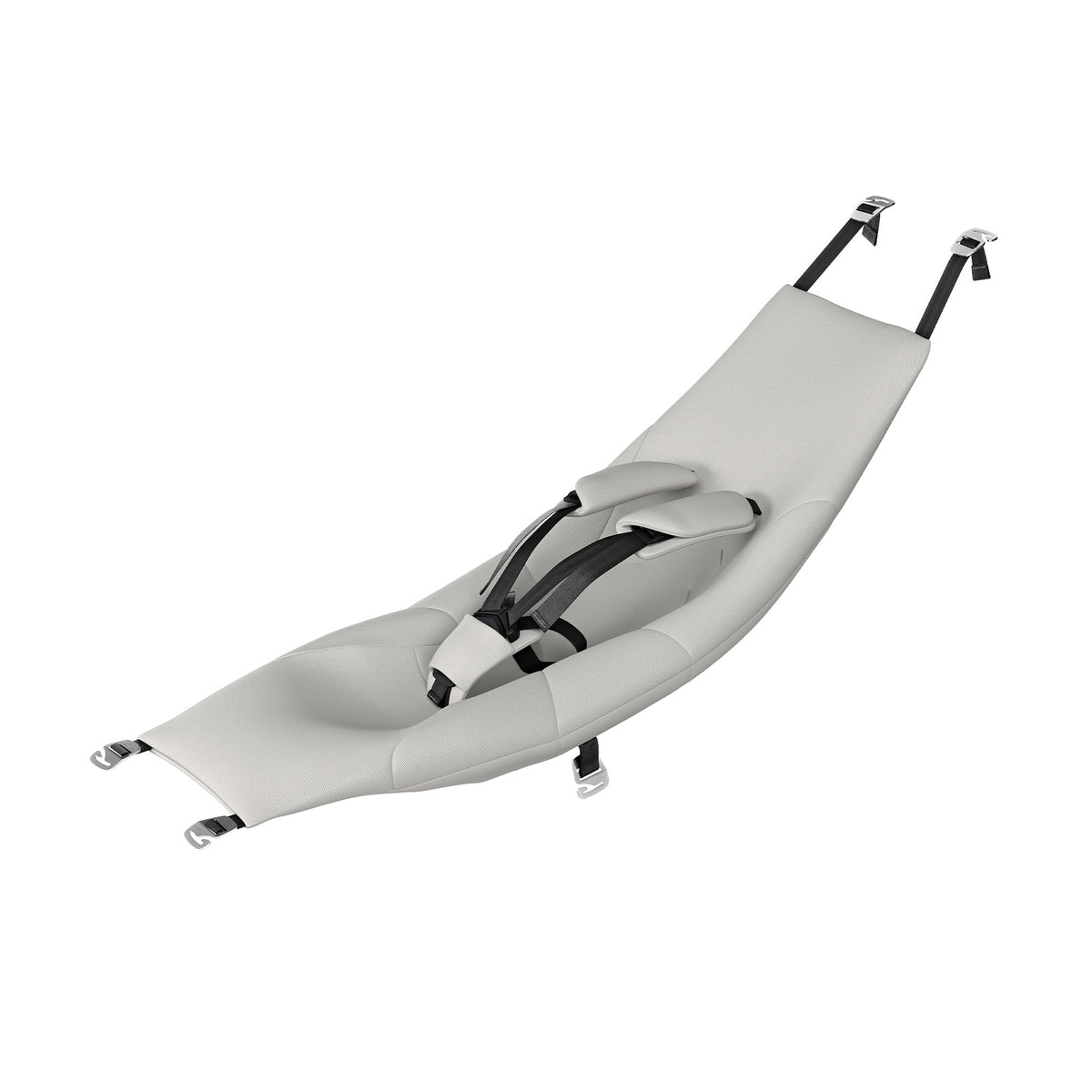 Thule Chariot infant sling gray secures quick, safe installation with sturdy hooks.