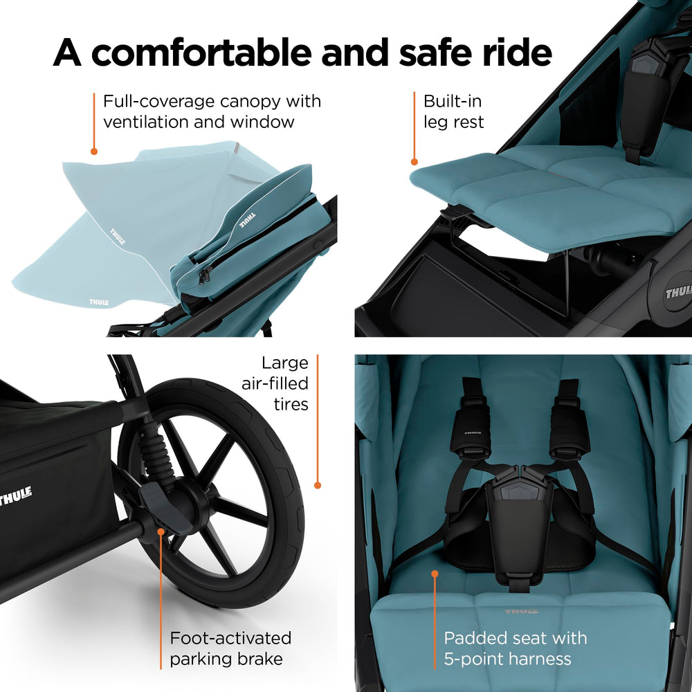 Thule Urban Glide 3 urban sidewalk use features smooth ride on city streets.