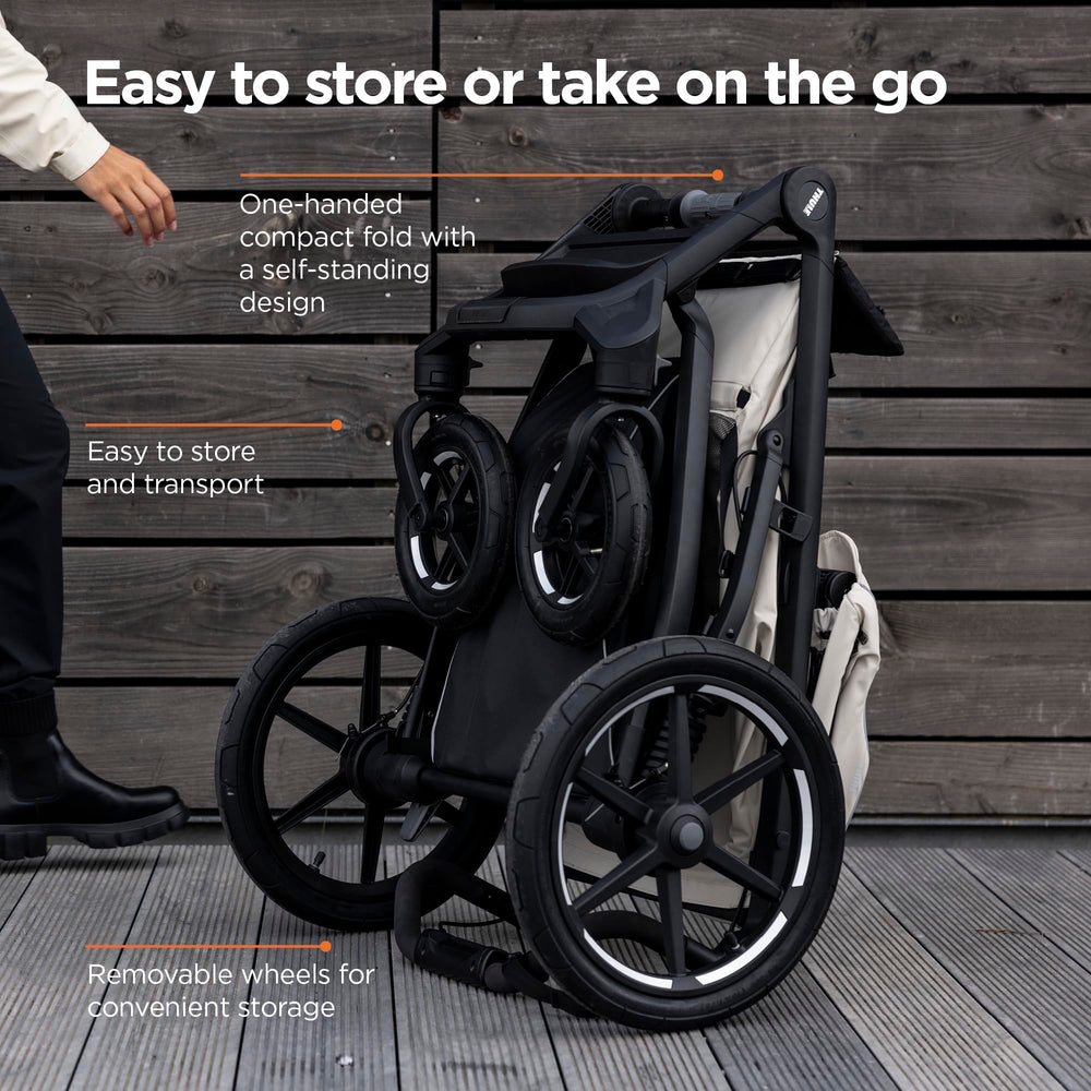 Thule Urban Glide air-filled tires absorb rough paths for a smoother ride
