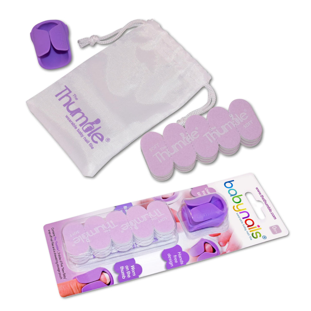 Thumble Baby Nails wearable-thumb-file on a newborn for gentle, safe filing