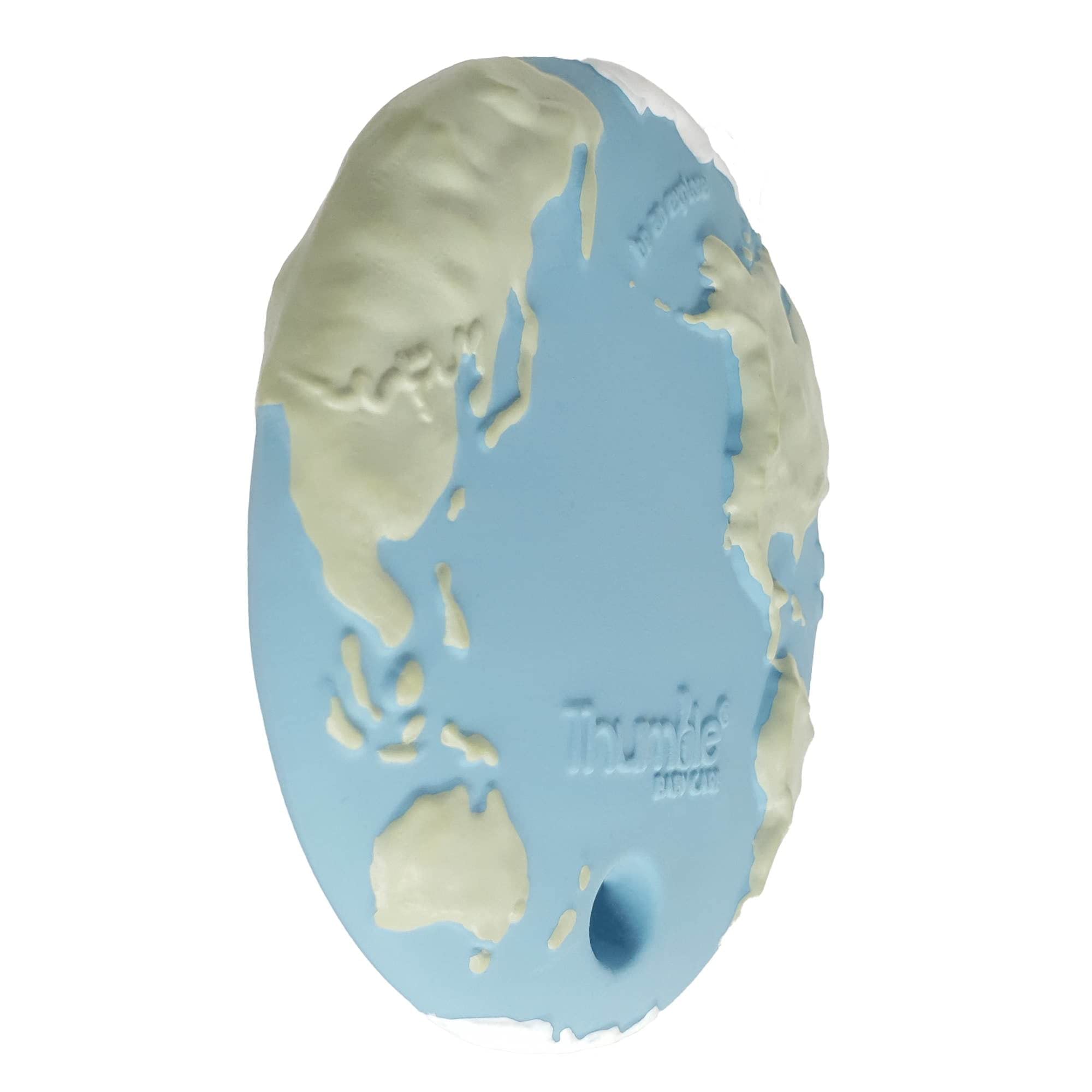 Thumble Earth Biscuit earth-shaped-green-blue-white closeup for color appreciation.