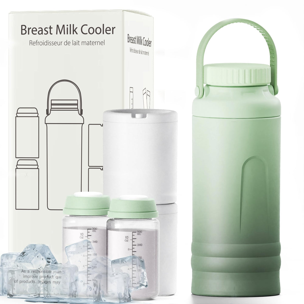 THXDONEX breastmilk cooler package shows dual bottles for on-the-go feeding