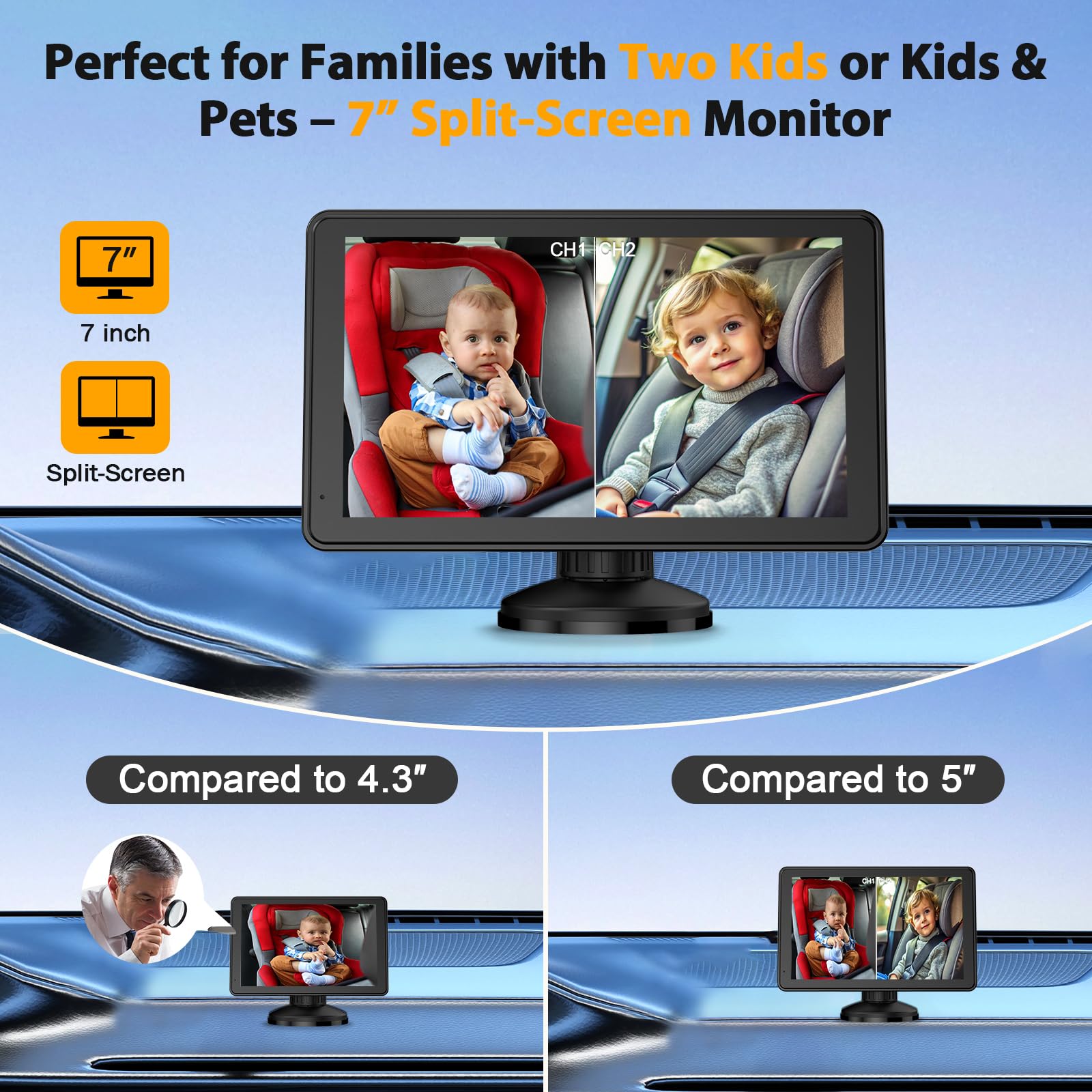 Thybro 360° rotatable cameras let you adjust angles from the front or back seats.