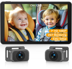 Thybro baby car camera with dual 1080p cameras provides a clear rear-seat view for twins on road trips.