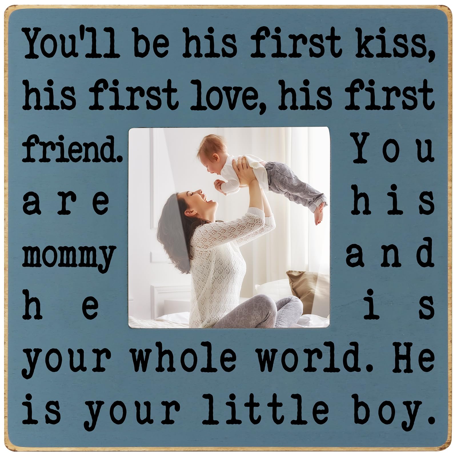 THYGIFTREE New Mom Frame in rustic blue displayed on desk for a cherished memory