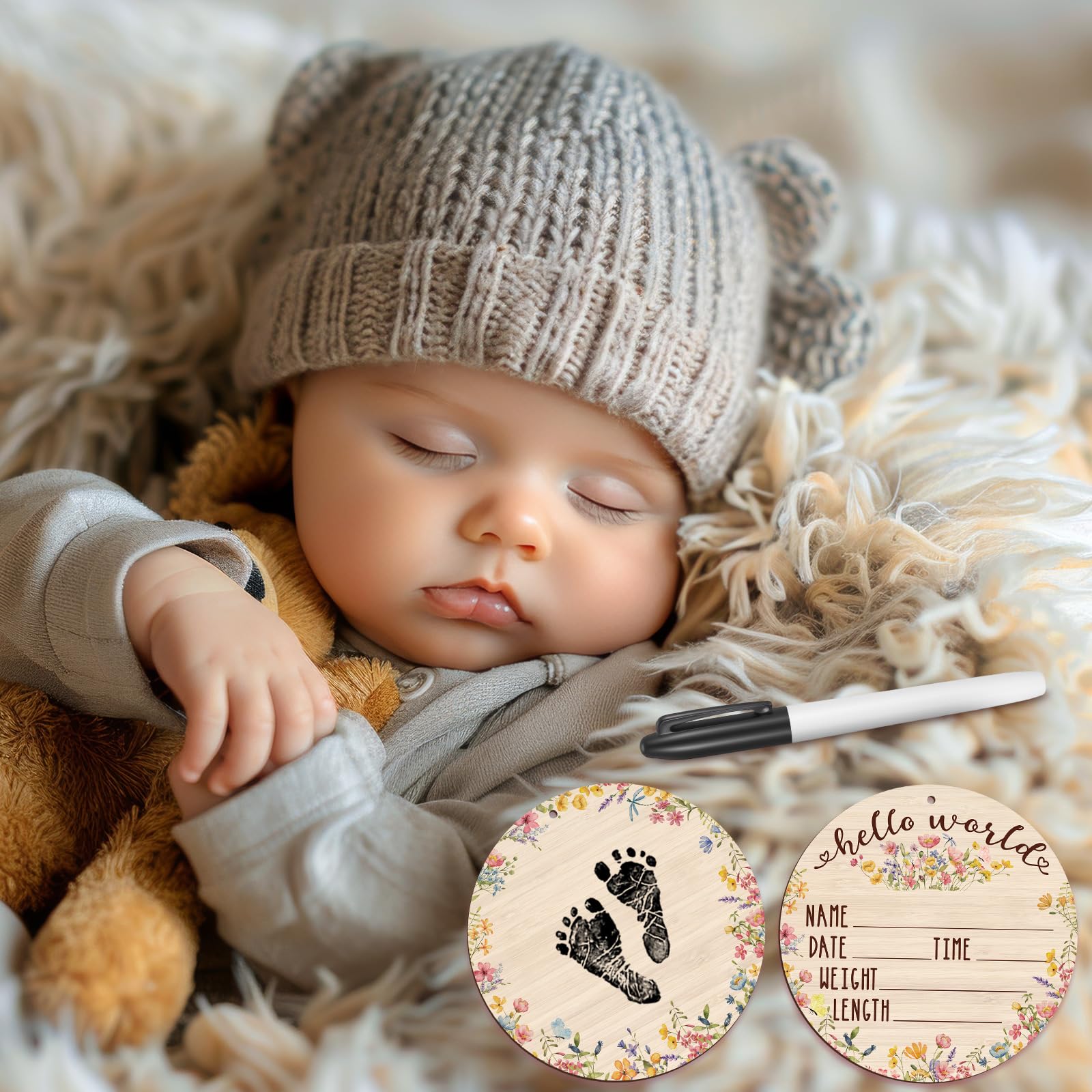 Thyle baby announcement sign hanging on crib or door display