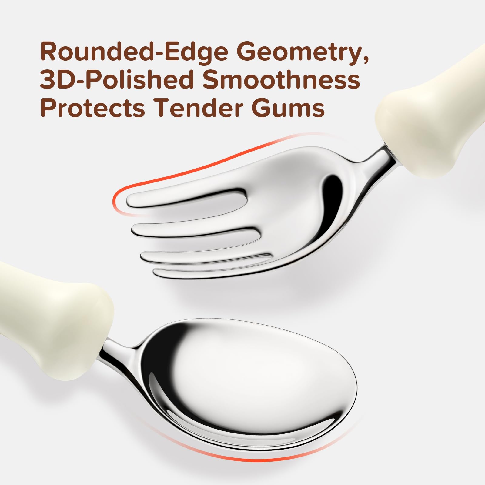 Thyseed utensils with curved handles aiding small hands during meals.