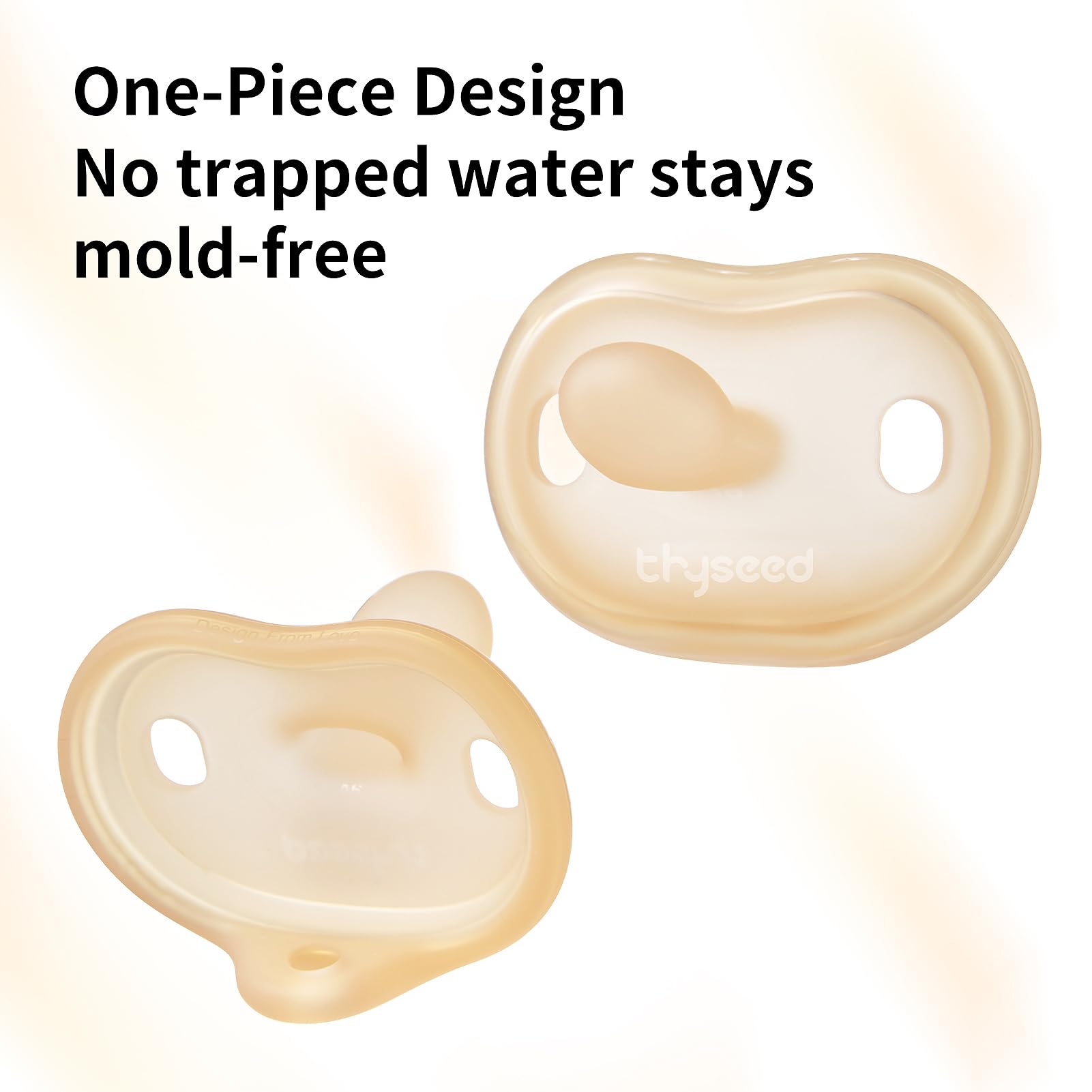 Thyseed outward-curve face-fit pacifier reduces irritation on baby’s skin