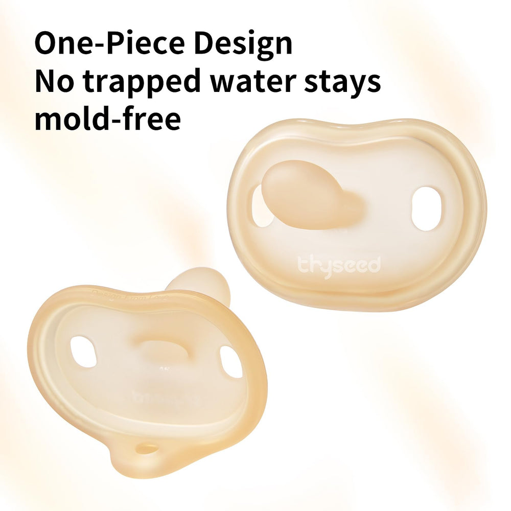 Thyseed outward-curve face-fit pacifier reduces irritation on baby’s skin