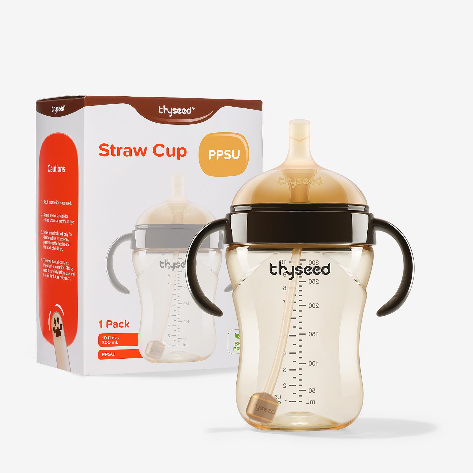 Thyseed PPSU weighted straw cup front view for easy toddler sipping transitions.