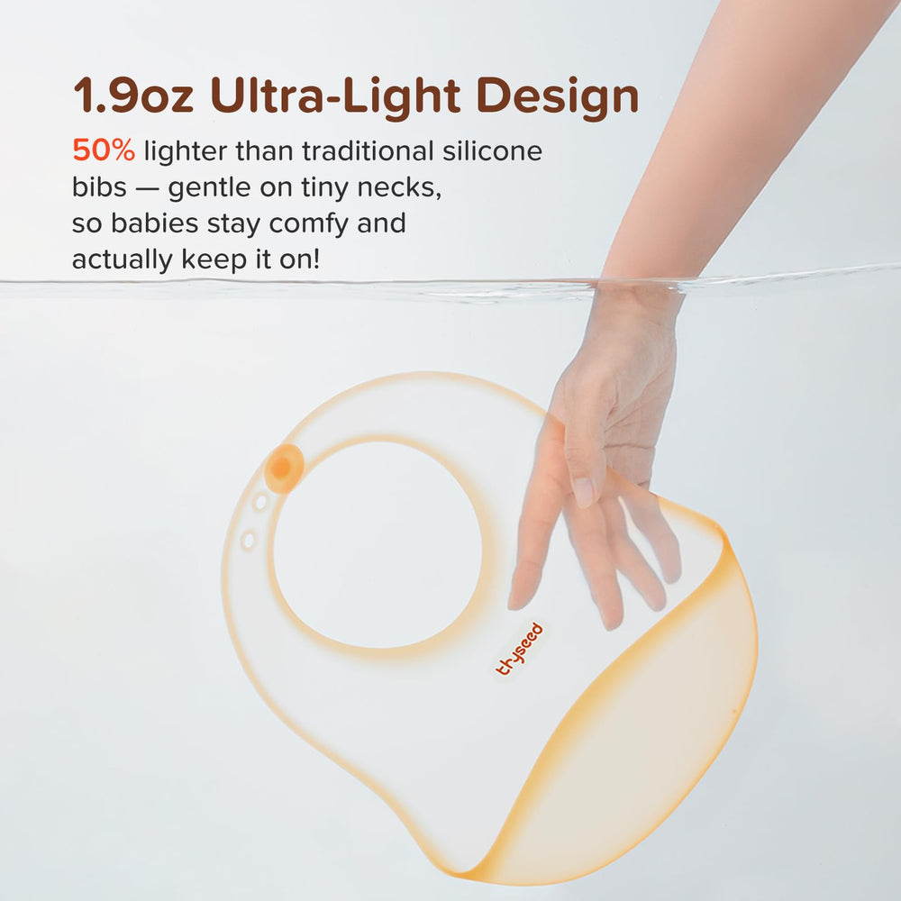 thyseed silicone bib with 3-snap closure provides secure adjustable fit