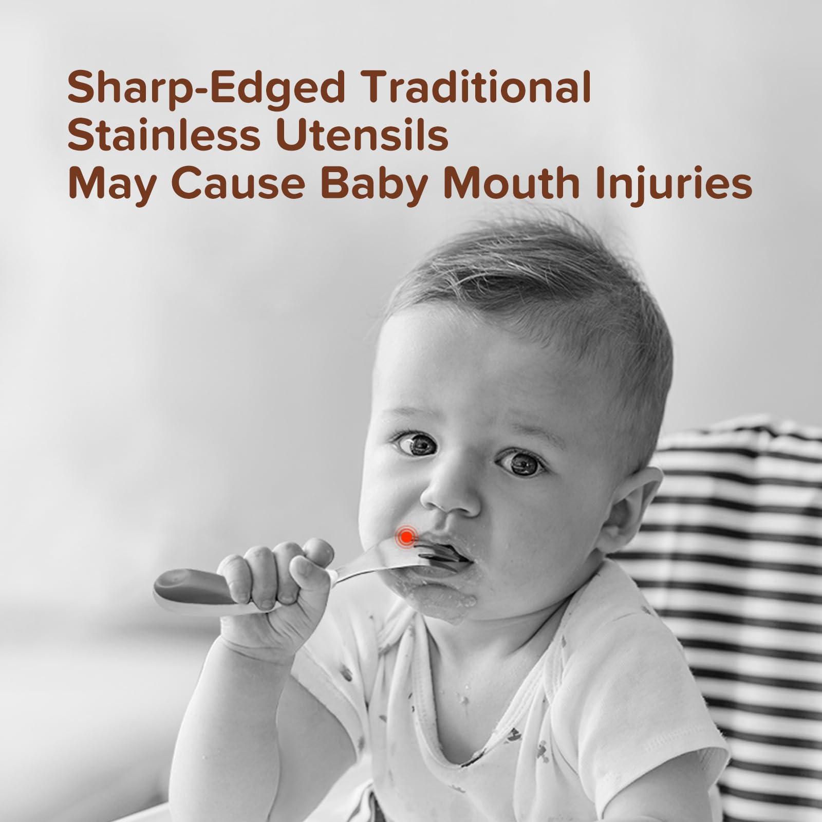 Thyseed stainless steel fork and spoon showcasing durable self-feeding design.