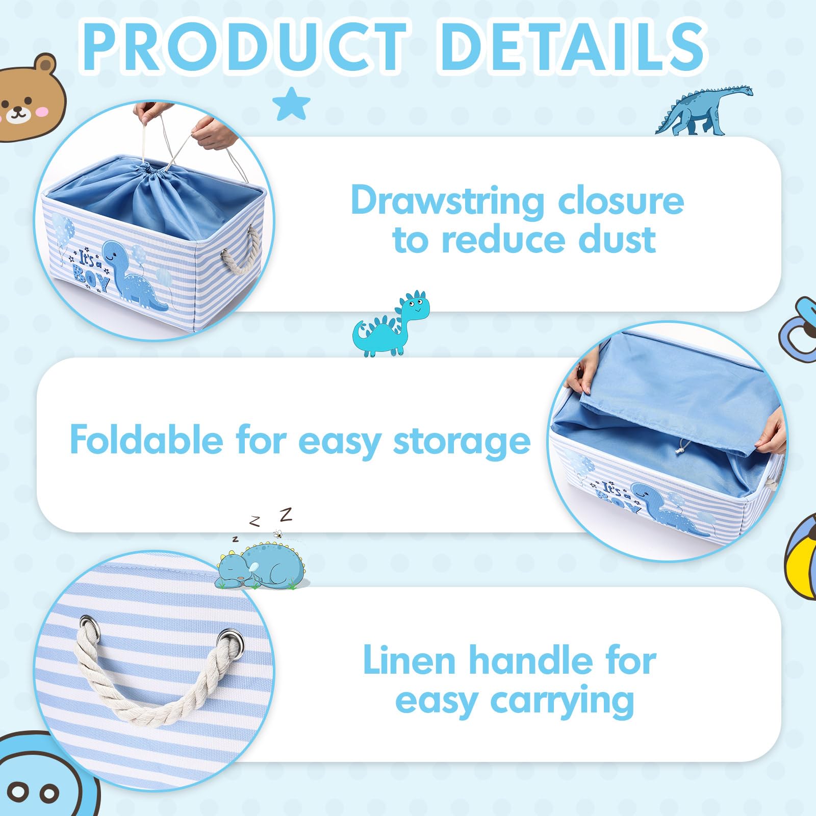 Tiangrid baby toy diaper bin blue white demonstrates portable organization