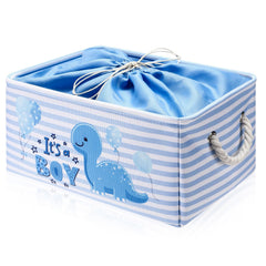 Tiangrid dinosaur basket closeup showing drawstring closure for tidy toy storage