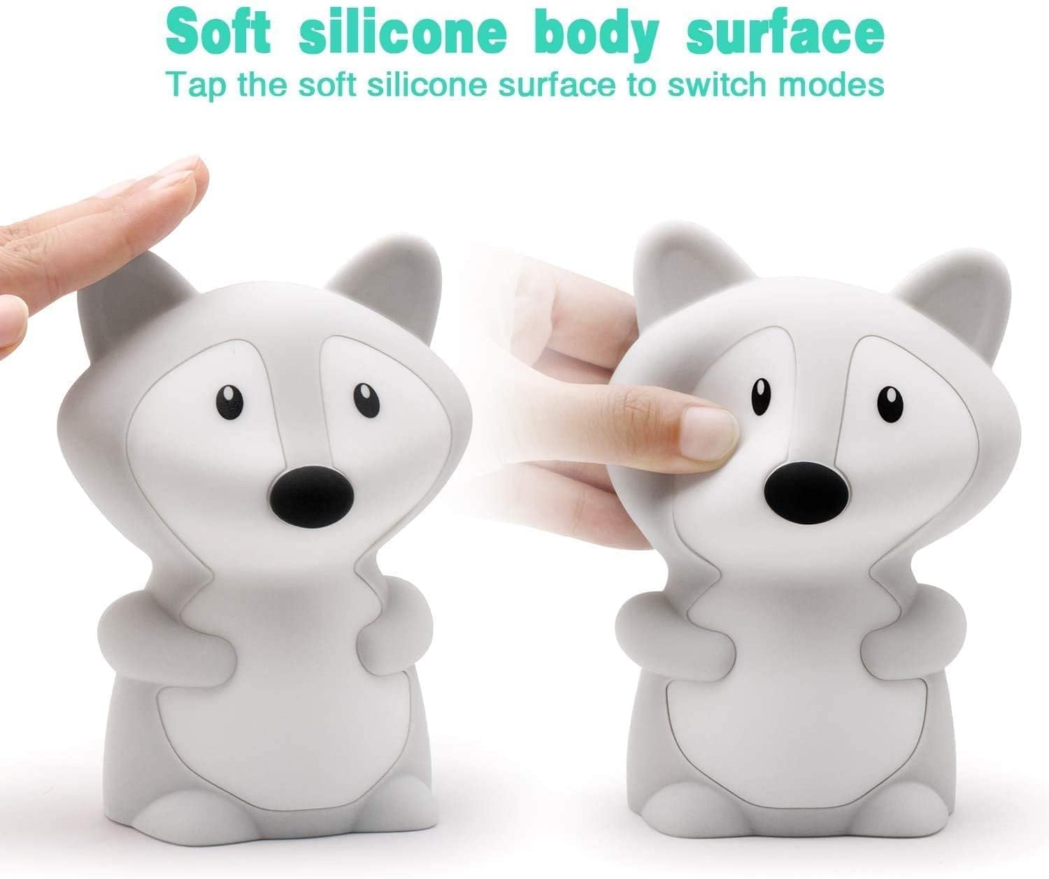 Tianhaixing fox night light showing rechargeable battery for long nights.
