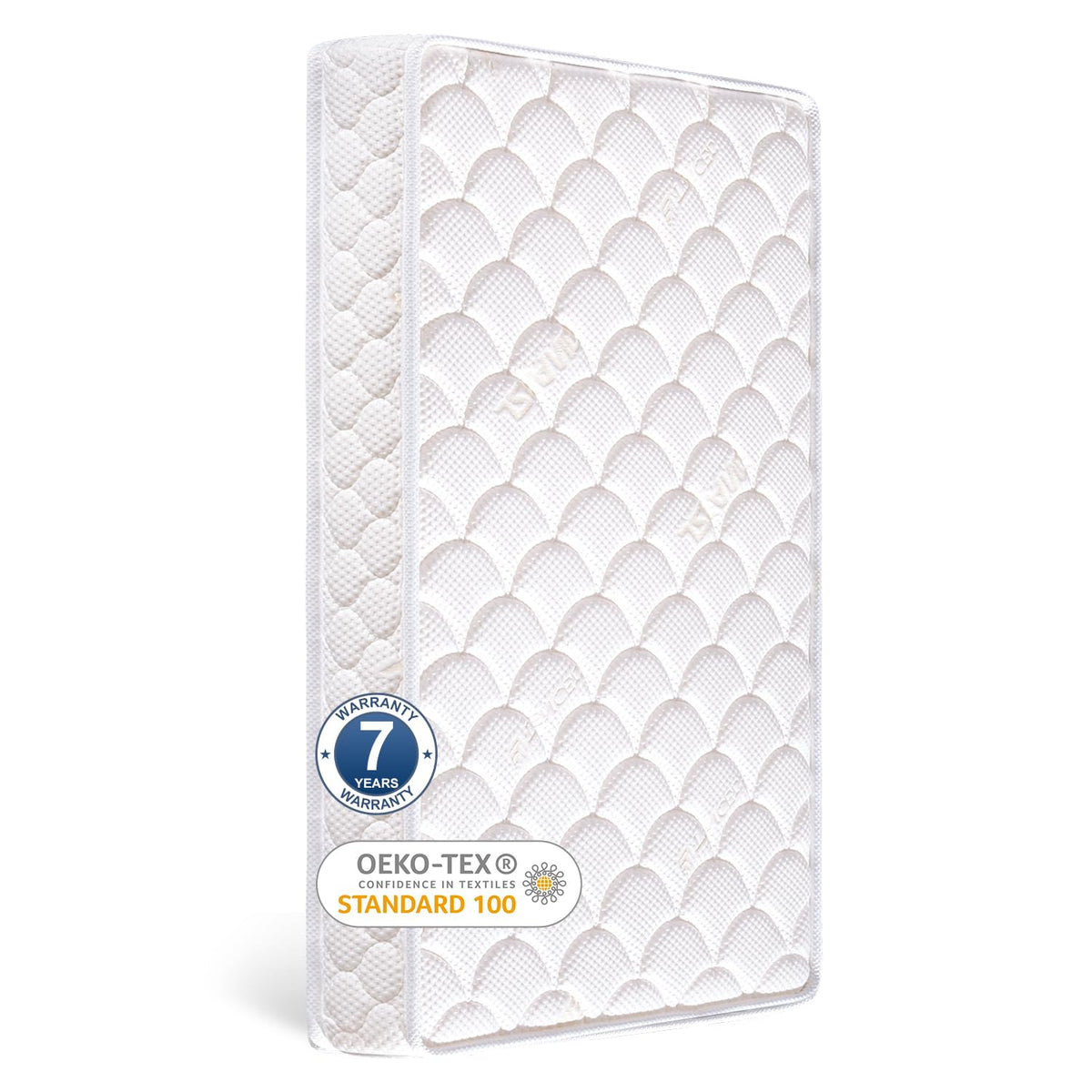 Tiankehan Dual-Sided Crib Mattress top view shows compact size with breathable knitted fabric for quiet naps.