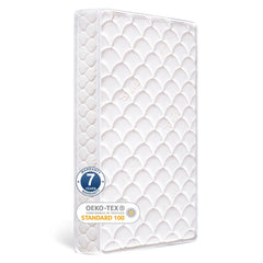 Tiankehan Dual-Sided Crib Mattress top view shows compact size with breathable knitted fabric for quiet naps.