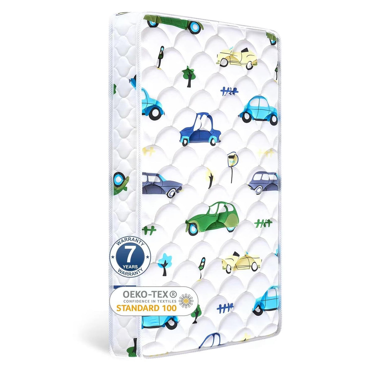 Tiankehan Premium Foam Baby Crib Mattress top view shows snug fit for standard cribs