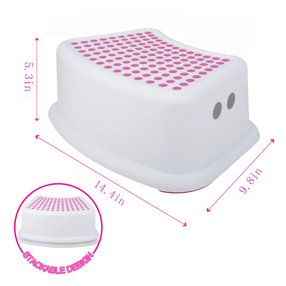 Tiawudi Step Stool 2-Pack pink side-view shows dual-height for growing kids.